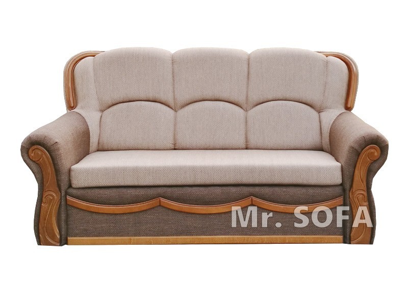 sofa z ozdobnym drewnem z funkcją spania